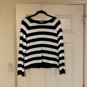 Kasper Petite Black/White Striped Knit Sweater sz L